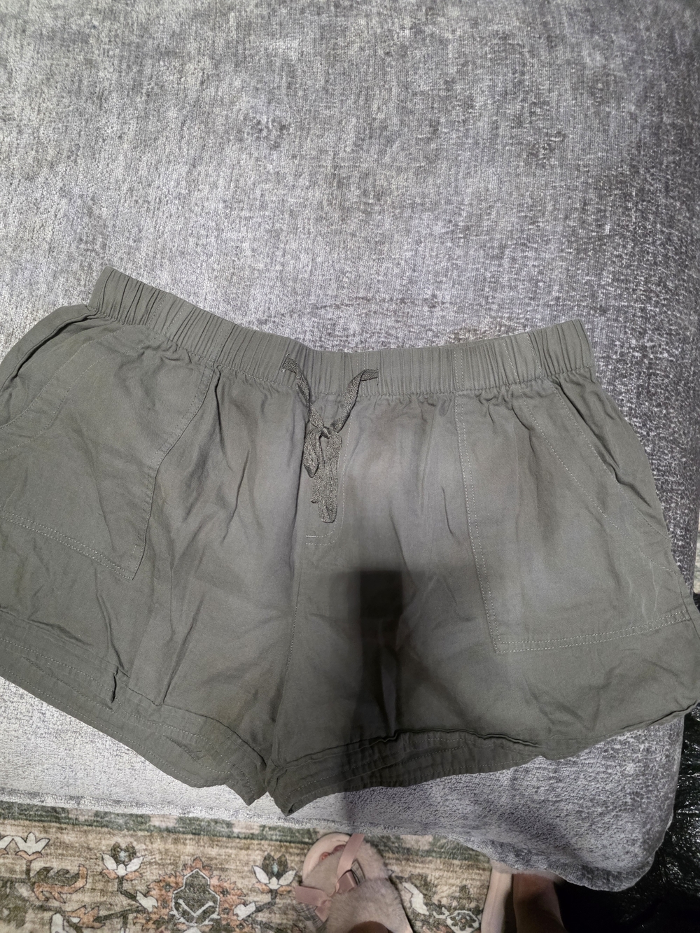 Women's Olive Drawstring Utility Shorts 100% Cotton